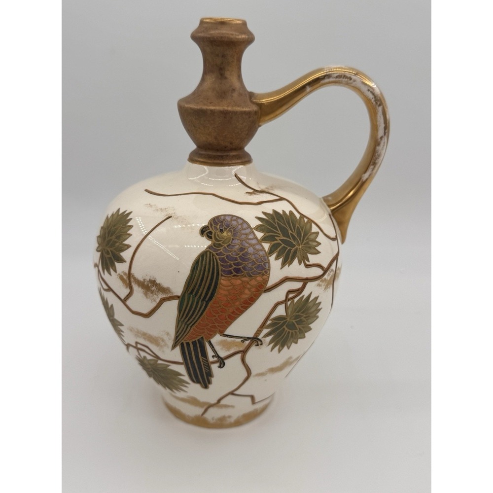 Antique Royal Bonn Franz Mehlem Porcelain Ewer Bird Gold 1882 Germany 8" Meiji‎